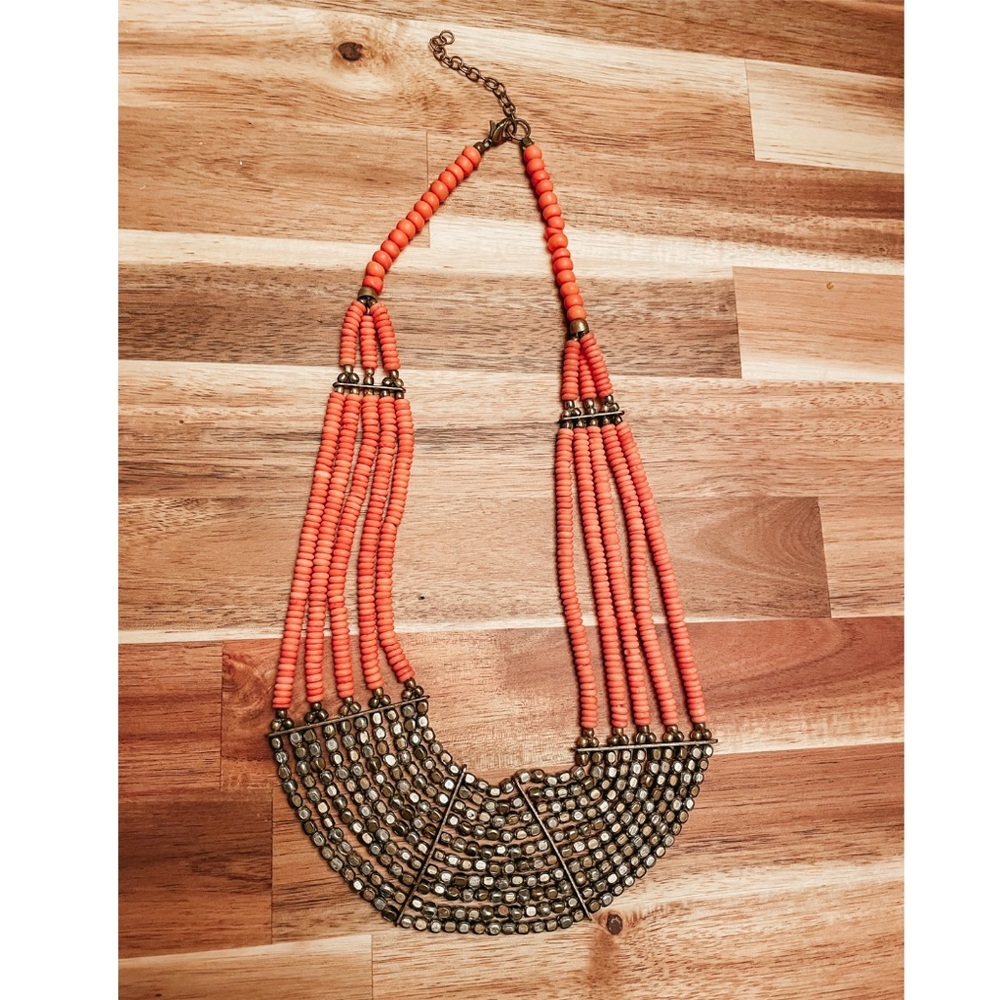 Pink and gold beaded necklace
